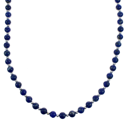 Native American Navajo Lapis Bead Sterling Silver Necklace JX124564