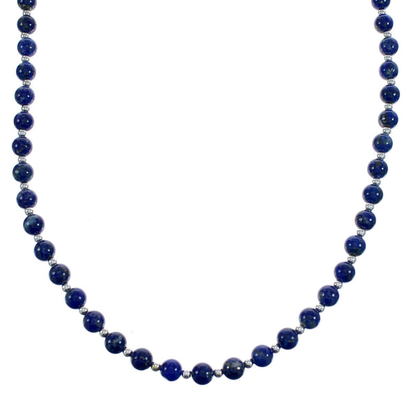 Native American Navajo Lapis Bead Sterling Silver Necklace JX124564