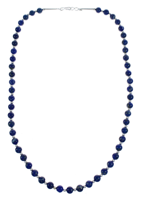 Native American Navajo Lapis Bead Sterling Silver Necklace JX124564