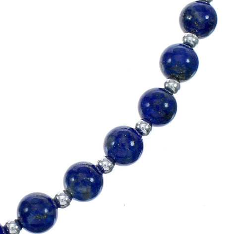 Native American Navajo Lapis Bead Sterling Silver Necklace JX124564