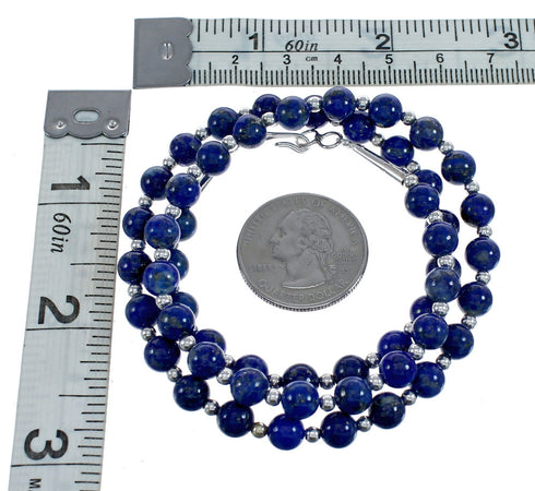 Native American Navajo Lapis Bead Sterling Silver Necklace JX124564