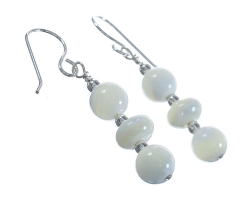 Navajo Sterling Silver Mother of Pearl Bead Hook Dangle Earrings JX124526