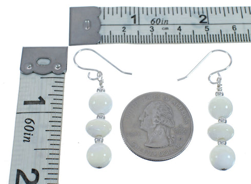 Navajo Sterling Silver Mother of Pearl Bead Hook Dangle Earrings JX124526