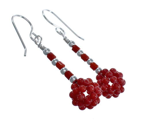 Authentic Sterling Silver Coral Bead Hook Dangle Earrings JX124624