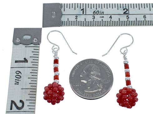 Authentic Sterling Silver Coral Bead Hook Dangle Earrings JX124624