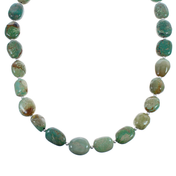 Kingman Turquoise Native American Bead And Silver Necklace AX124693