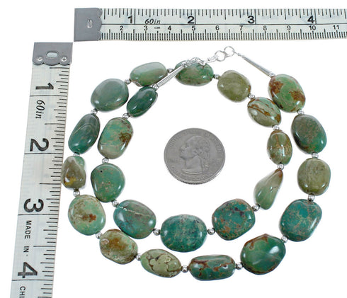 Kingman Turquoise Native American Bead And Silver Necklace AX124693
