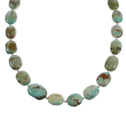 Kingman Turquoise Native American Bead And Silver Necklace AX124691