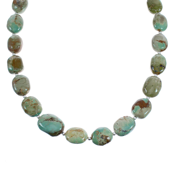 Kingman Turquoise Native American Bead And Silver Necklace AX124691