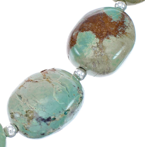 Kingman Turquoise Native American Bead And Silver Necklace AX124691