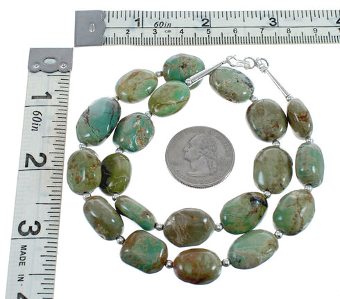 Kingman Turquoise Native American Bead And Silver Necklace AX124691