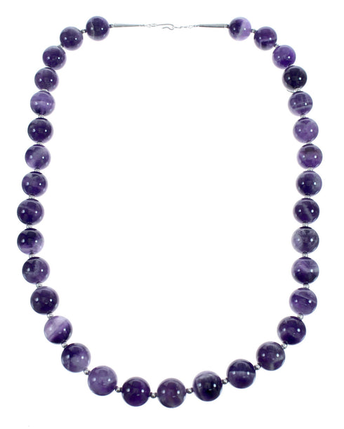 Native American Navajo Amethyst Bead Sterling Silver Necklace AX124675