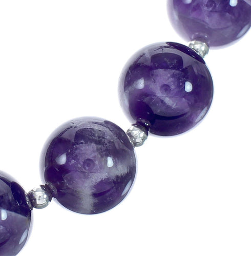 Native American Navajo Amethyst Bead Sterling Silver Necklace AX124675