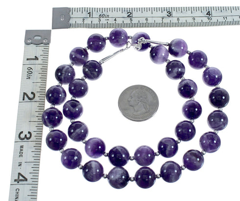 Native American Navajo Amethyst Bead Sterling Silver Necklace AX124675