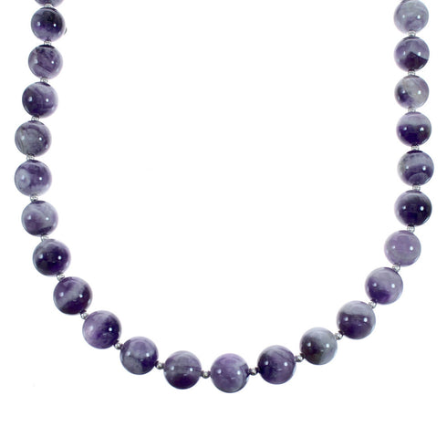 Native American Navajo Amethyst Bead Sterling Silver Necklace AX124674