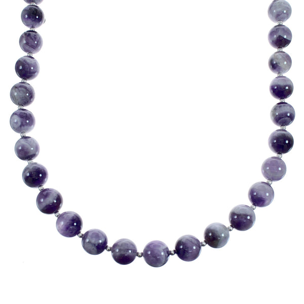 Native American Navajo Amethyst Bead Sterling Silver Necklace AX124674