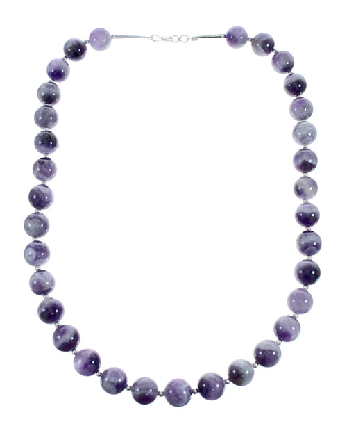 Native American Navajo Amethyst Bead Sterling Silver Necklace AX124674