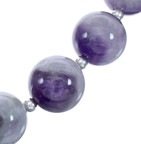 Native American Navajo Amethyst Bead Sterling Silver Necklace AX124674