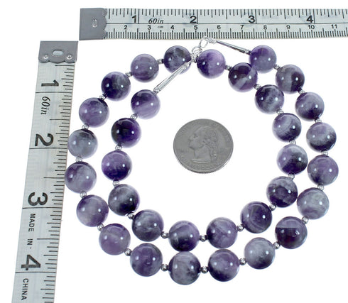 Native American Navajo Amethyst Bead Sterling Silver Necklace AX124674