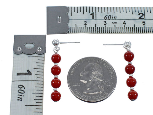 Sterling Silver Navajo Coral Bead Post Dangle Earrings AX124670