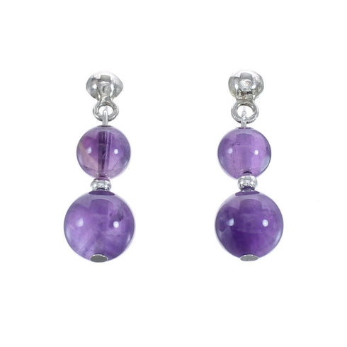 Sterling Silver Southwest Amethyst Bead Post Dangle Earrings AX124725