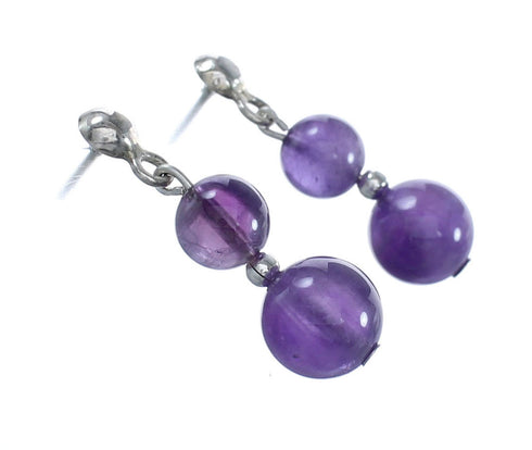 Sterling Silver Southwest Amethyst Bead Post Dangle Earrings AX124725
