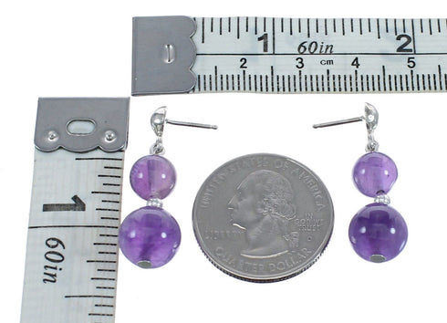 Sterling Silver Southwest Amethyst Bead Post Dangle Earrings AX124725