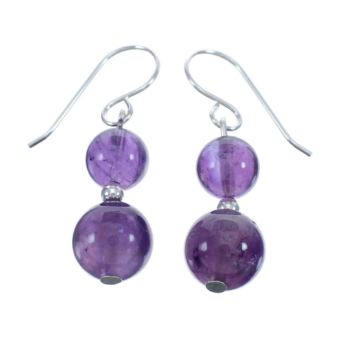 Sterling Silver Amethyst Bead Hook Dangle Earrings AX124720