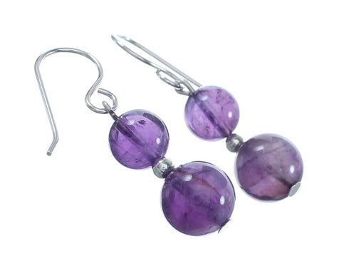 Sterling Silver Amethyst Bead Hook Dangle Earrings AX124720