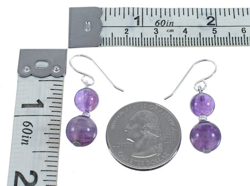 Sterling Silver Amethyst Bead Hook Dangle Earrings AX124720