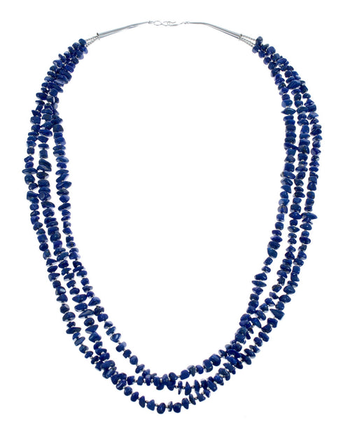 Genuine Sterling Silver Navajo 3-Strand Lapis Bead Necklace AX124731