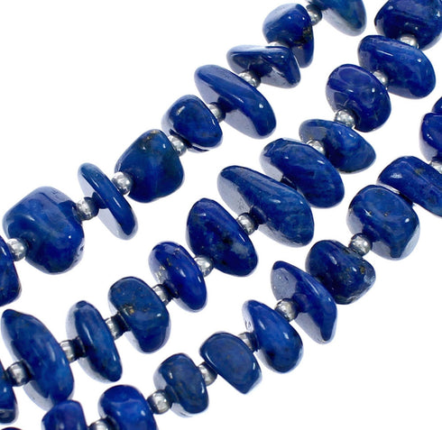 Genuine Sterling Silver Navajo 3-Strand Lapis Bead Necklace AX124731
