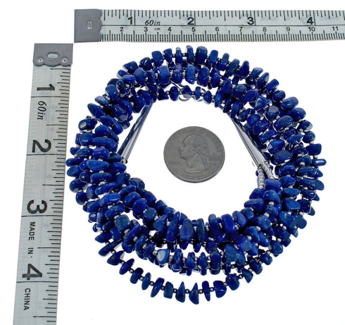 Genuine Sterling Silver Navajo 3-Strand Lapis Bead Necklace AX124731