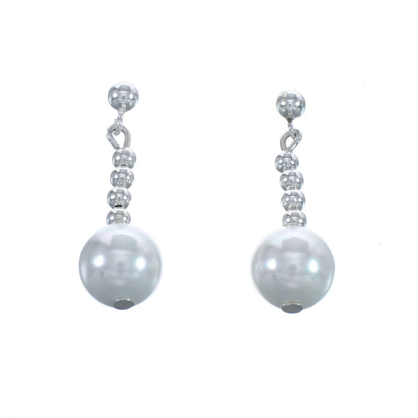 Native American Mother of Pearl Sterling Silver Bead Post Dangle Earrings AX124738