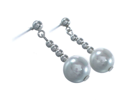 Native American Mother of Pearl Sterling Silver Bead Post Dangle Earrings AX124738