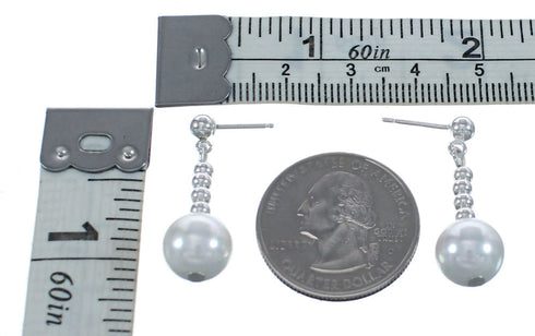 Native American Mother of Pearl Sterling Silver Bead Post Dangle Earrings AX124738