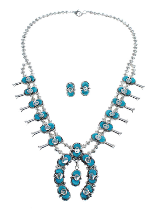 Zuni Turquoise Snake Squash Blossom Necklace And Earrings Set AX124757