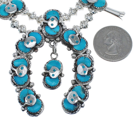 Zuni Turquoise Snake Squash Blossom Necklace And Earrings Set AX124757