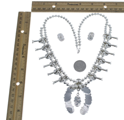 Zuni Turquoise Snake Squash Blossom Necklace And Earrings Set AX124757