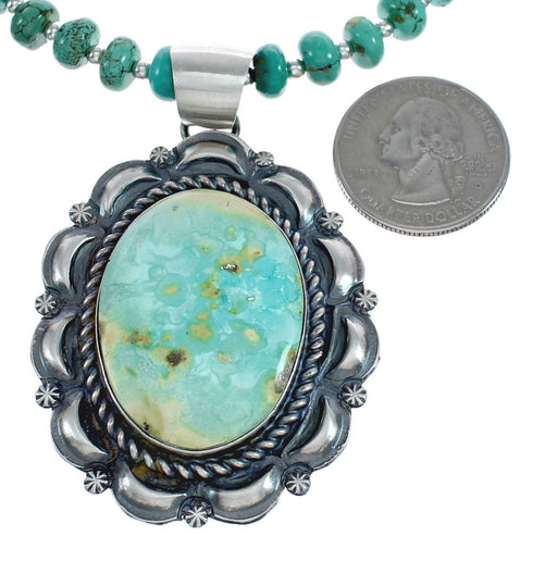 Native American Turquoise Sterling Silver Navajo Bead Necklace Set AX124769