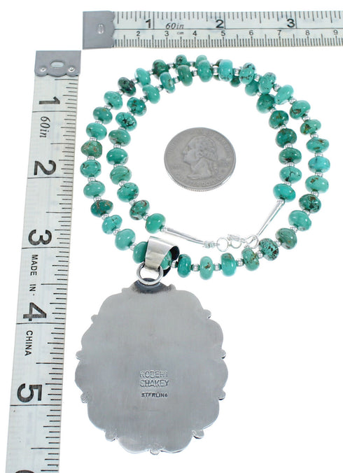 Native American Turquoise Sterling Silver Navajo Bead Necklace Set AX124769