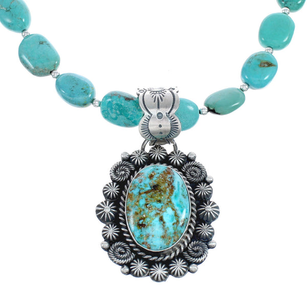 Native American Turquoise Sterling Silver Bead Necklace And Pendant Set AX124770