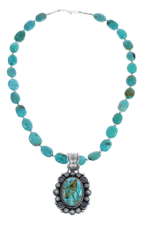 Native American Turquoise Sterling Silver Bead Necklace And Pendant Set AX124770