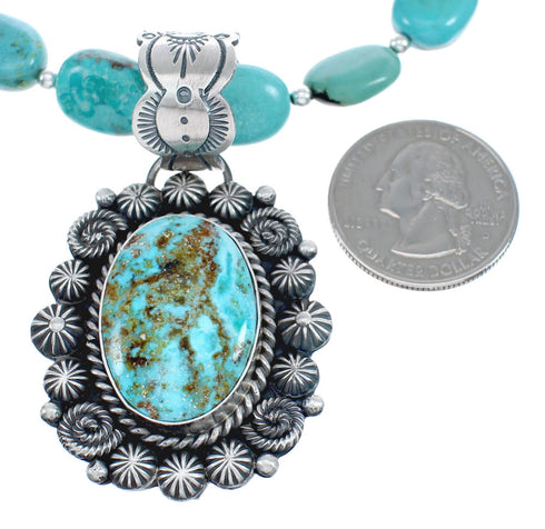 Native American Turquoise Sterling Silver Bead Necklace And Pendant Set AX124770