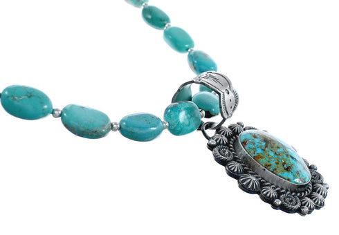 Native American Turquoise Sterling Silver Bead Necklace And Pendant Set AX124770