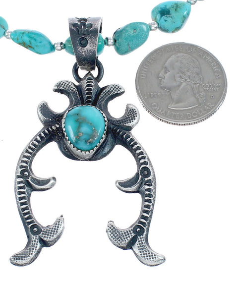 Native American Turquoise Sterling Silver Naja Pendant Necklace Set AX124771