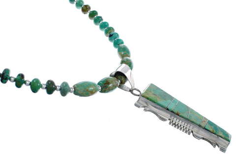 Native American Kingman Turquoise Inlay And Sterling Silver Bead Necklace And Pendant Set AX124775