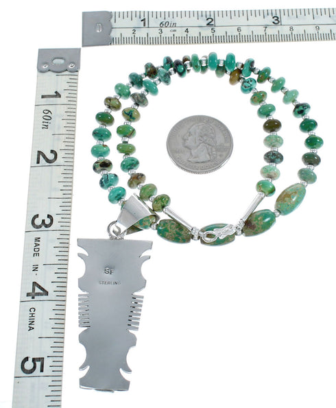 Native American Kingman Turquoise Inlay And Sterling Silver Bead Necklace And Pendant Set AX124775