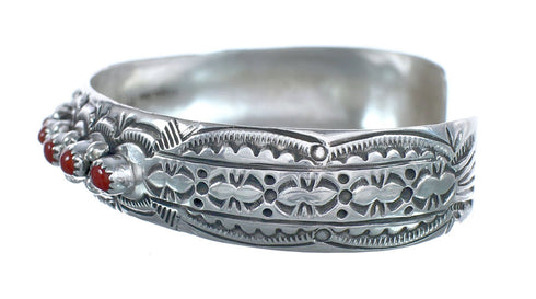 Native American Navajo Coral Sterling Silver Cuff Bracelet AX124847