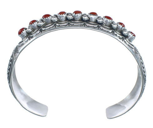 Native American Navajo Coral Sterling Silver Cuff Bracelet AX124847